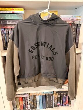 Essentials Black Hoodie Jacket with Dark Olive Trim